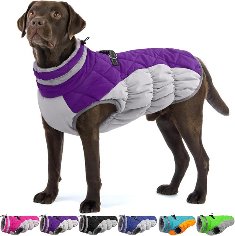 Dog Coats for Large Dogs, Warm Dog Winter Jacket with Harness, XL