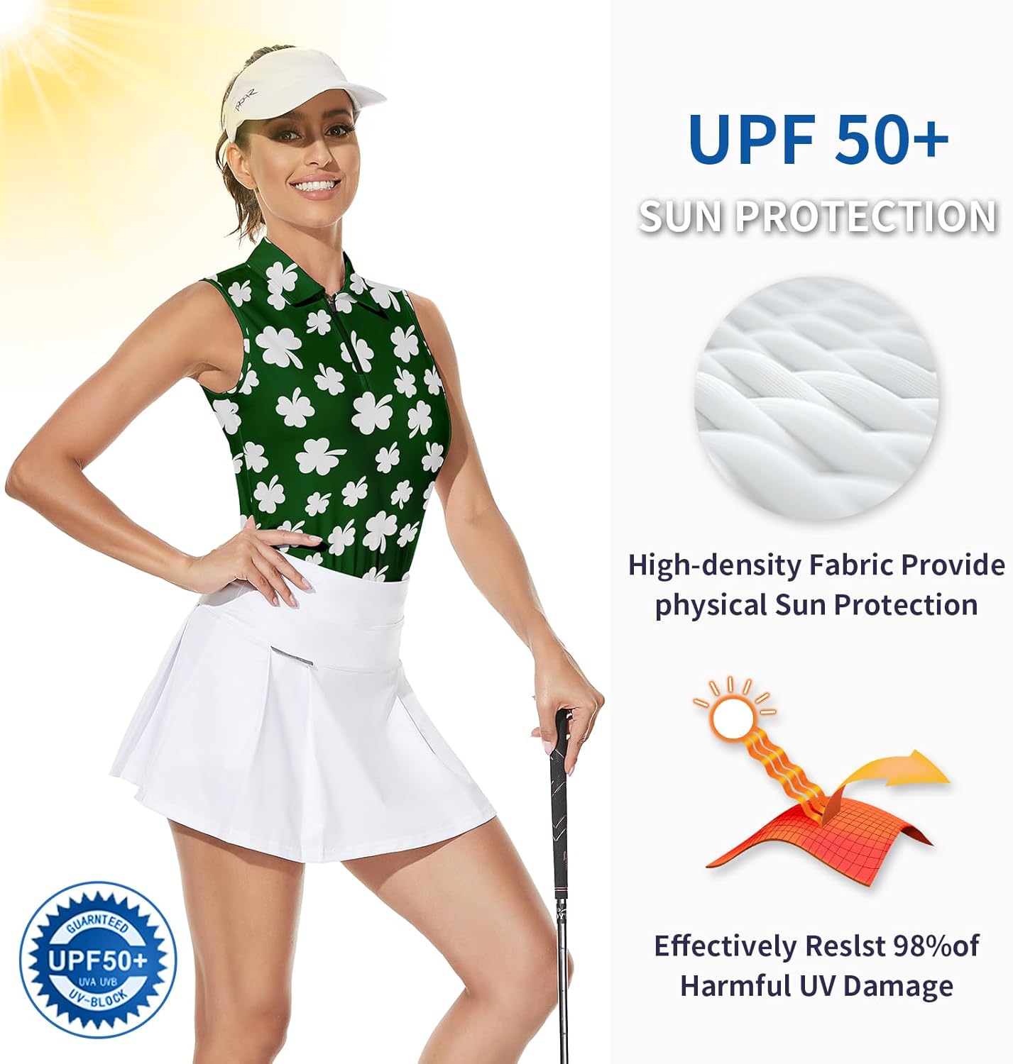 Soneven Women's Sleeveless Golf Top Floral Athletic Golf Wear Moisture Wicking Sleeveless Polo Quick Dry - Image 3