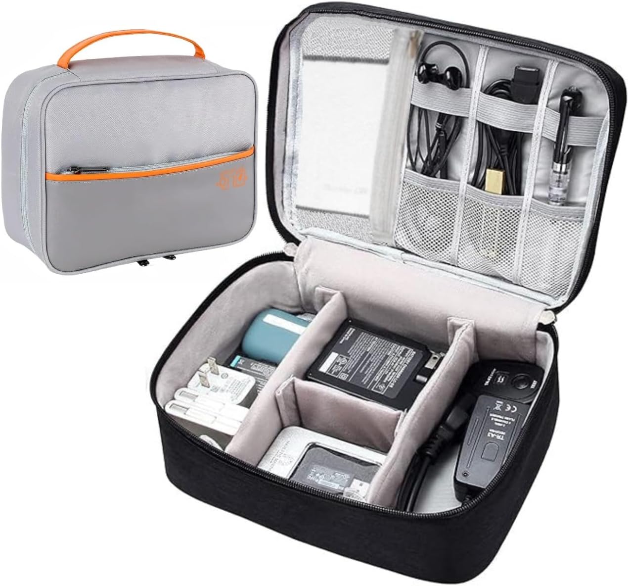 Electronic Organizer Bag, Double Layer Electronic Accessories Bag Organizer, Cable Organizer Bag, Gadgets Organizer Travel Case for Cables Cords Earphone Hard Drive Phone Charger Mouse etc. (Grey)