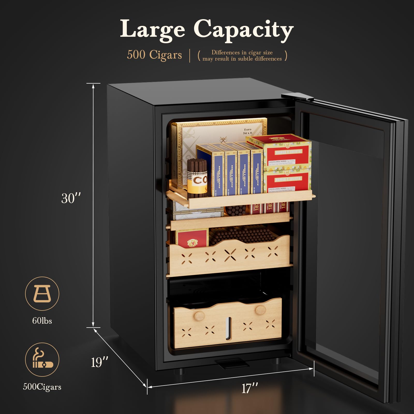 Lioncho 65l Intelligent Temperature & Humidity Adjustable Electronic Cabinet Lockable (500 Counts Capacity), Digital Lcd Display, Spanish Cedar Wood Drawer on Fridge.com - View 6