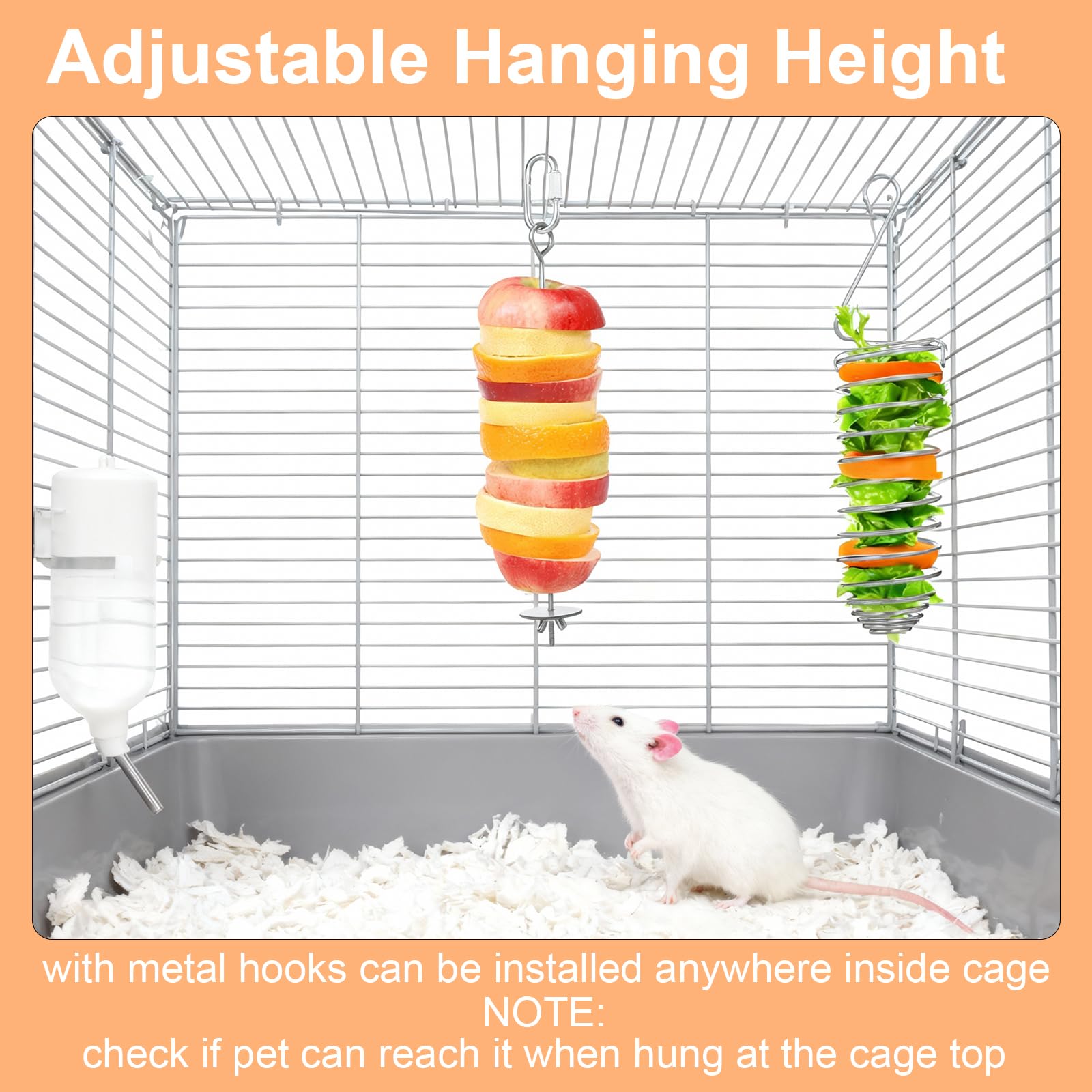 Rat Enrichment Toys Stainless Steel Bird Food Holder Fruit Vegetable Holder Vegetable Skewer Foraging Hanging Feed Tool Slow Feeder Parakeet for Hamster Rodents Bird Parrots 2Pcs - image 6