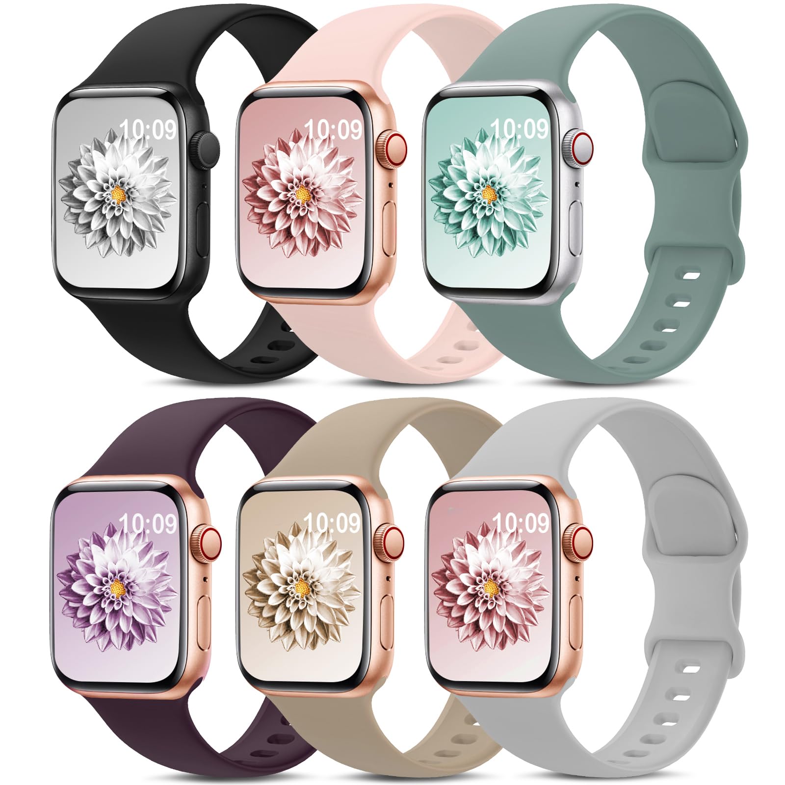 6 Pack Sport Bands Compatible with Apple Watch Band 38mm 40mm 41mm 42mm 44mm 45mm 49mm 46mm,Silicone Waterproof Strap for iWatch Apple Watch Series 11 10 9 Ultra 8 7 6 5 4 3 2 1 SE Women Men