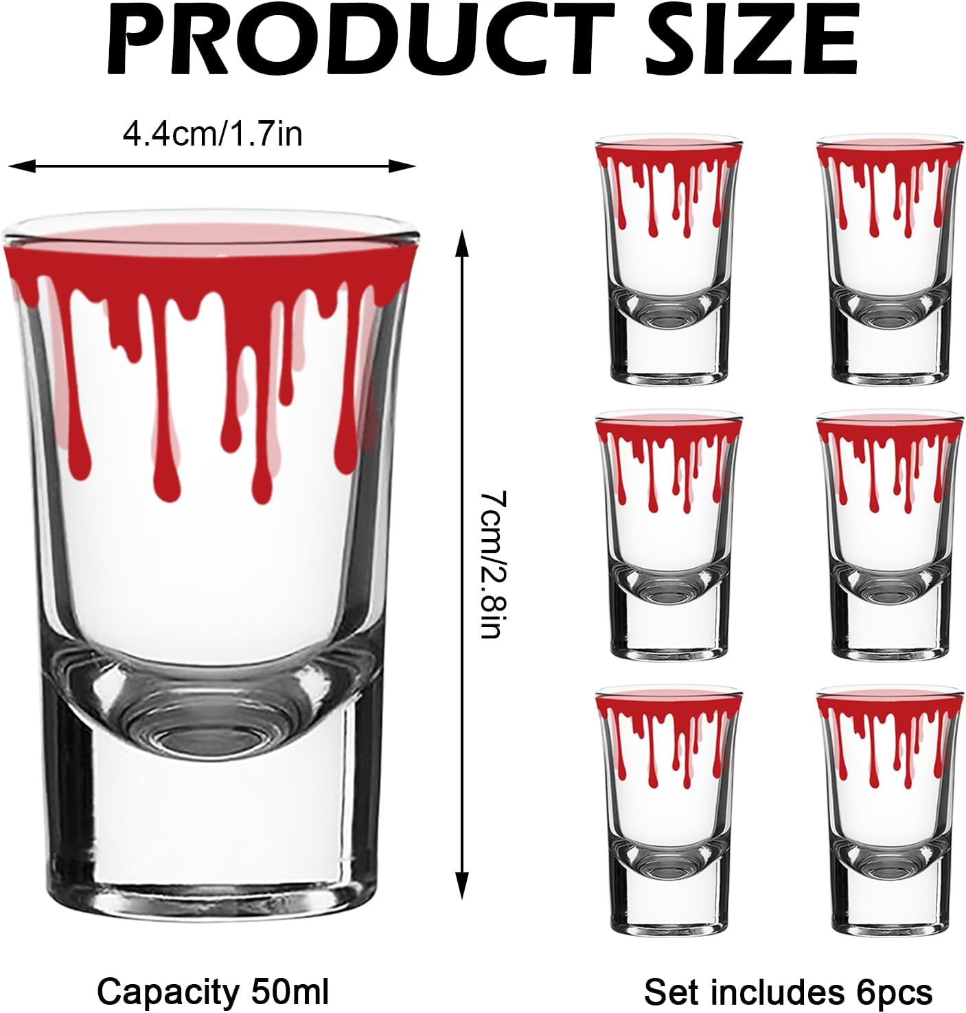 Whaline 6 Pack Halloween Shot Glasses Blood Splattered Drinking Glasses 1.7oz Horror Bloody Small Glass Shot Cups Halloween Party Cups for Bar Drinkware Supplies Halloween Party Decoration - Image 2