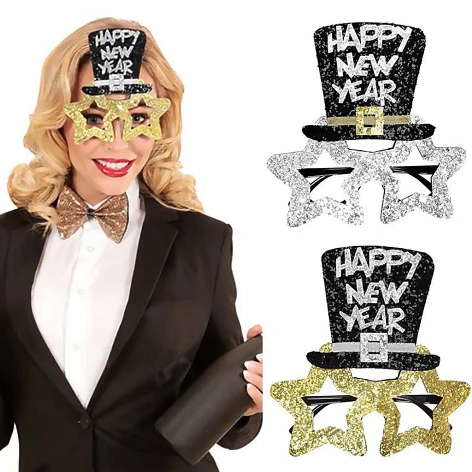 Soochat Happy New Year Eyeglasses New Year Eve Hat Shaped Glasses Photo Booth Props Eyeglasses for New Year's Eve Party Decors