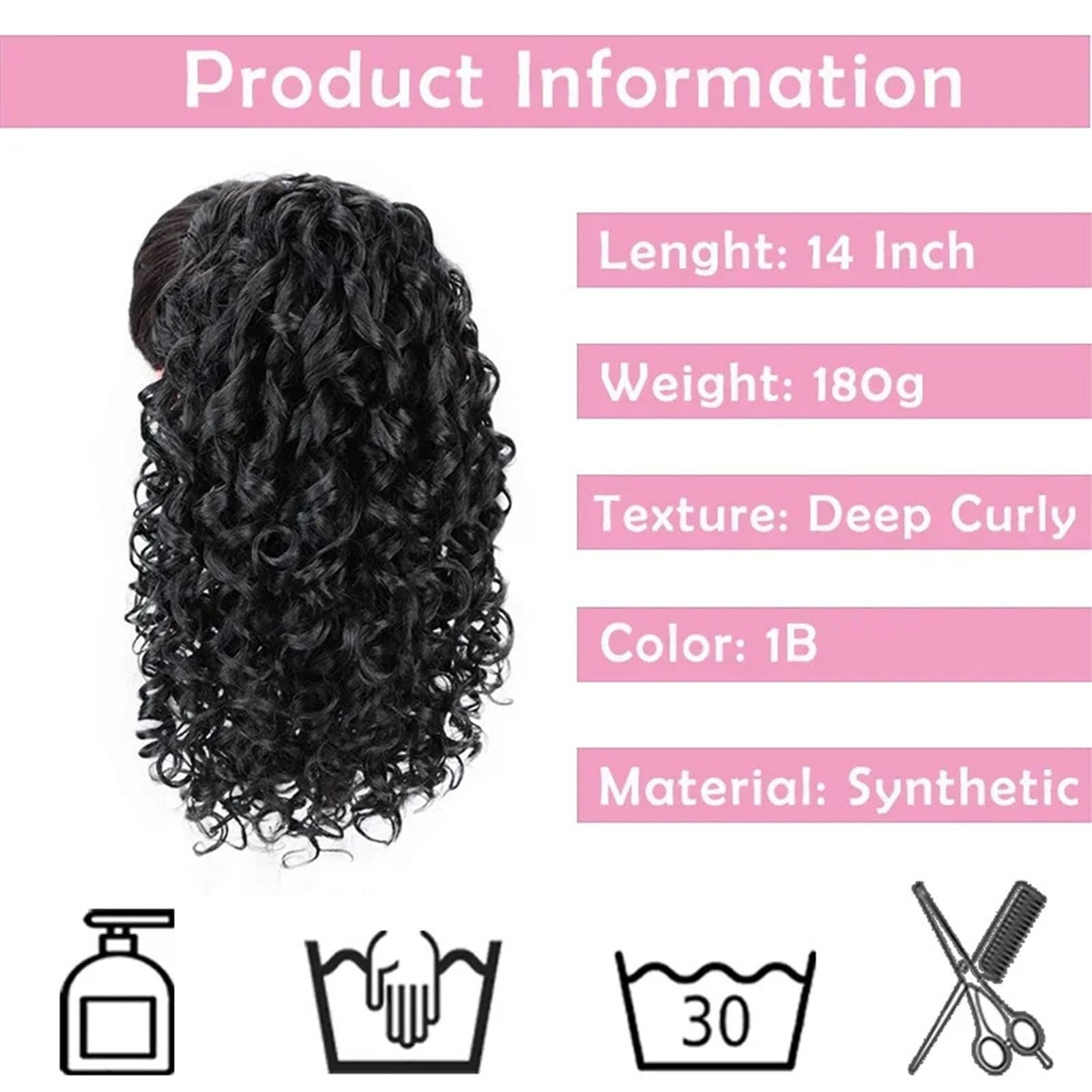 Extensión de cola de caballo for mujer, corta, suelta, rizada, con clip, postizo de cola de caballo rubia, esponjosa y rizada(T1B-30)