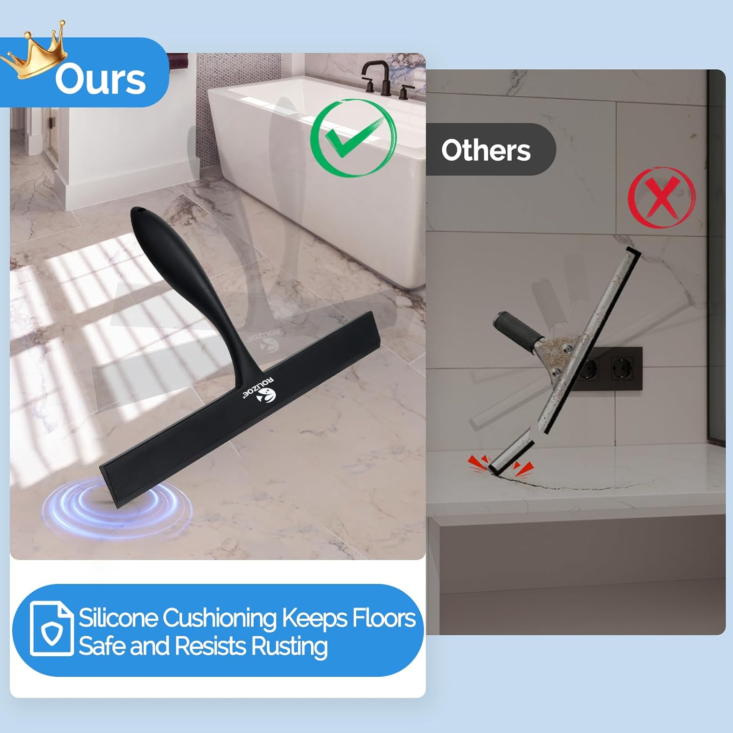 Shower Squeee for Shower Doors with Bold Handle, Anti-Rust Silicone