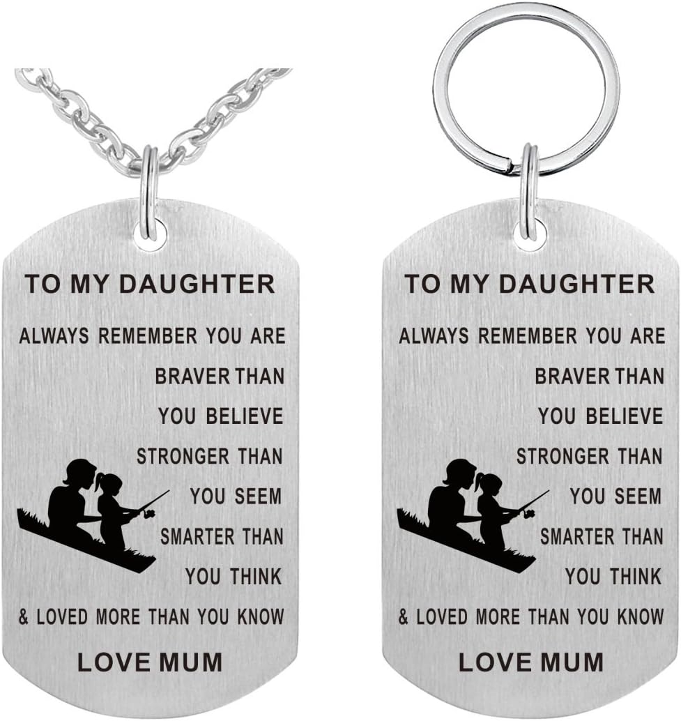 Pendant Necklace & Keychain Set - Gifts for Son Daughter Grandson Granddaughter Friend Boys Girls, Jewelry Military Stainless Dog Tag Necklace