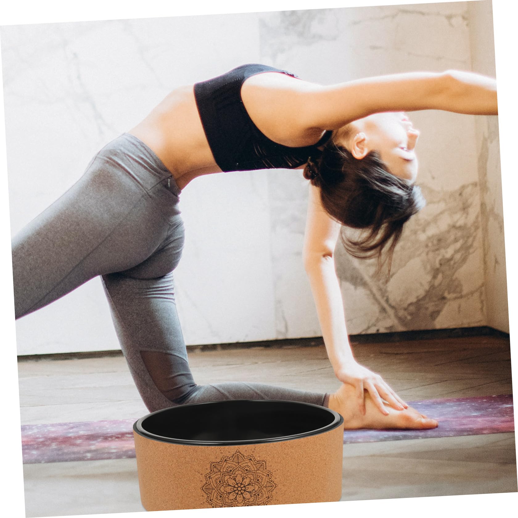 DECHOUS Rueda de Yoga Antideslizante de Corcho Natural 1 Pieza Rueda Dolor de Espalda y Entrenamiento de Flexión Equipo de Ejercicio para Estiramientos y Corrección Postural