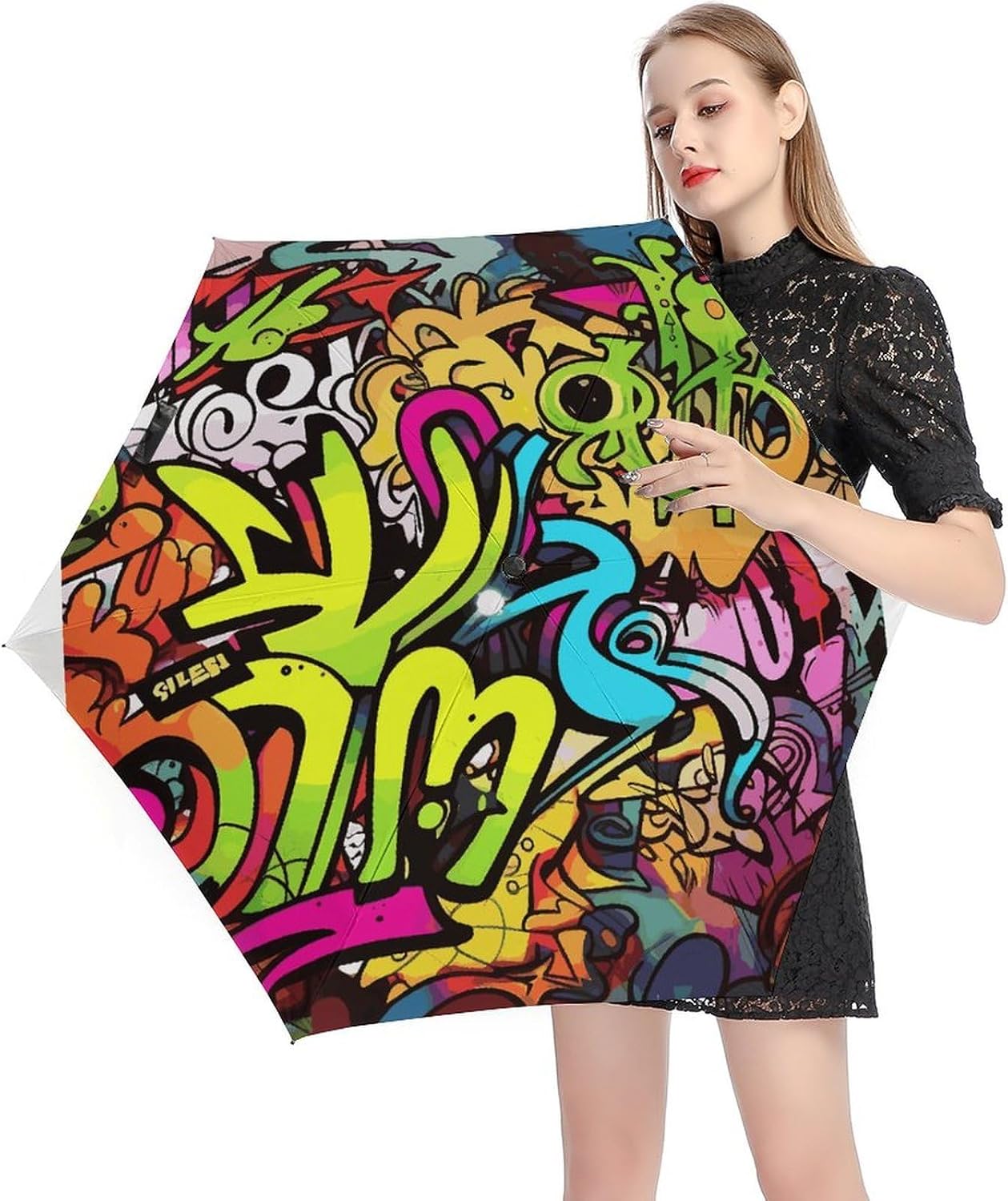 Graffiti Drawing Umbrella, Strongest Windproof 5-Fold Travel Umbrellas, Premium Portable Folding Umbrella for Rain & Sun, Compact Umbrellas for Purse Backpack, Outdoor & Gifts