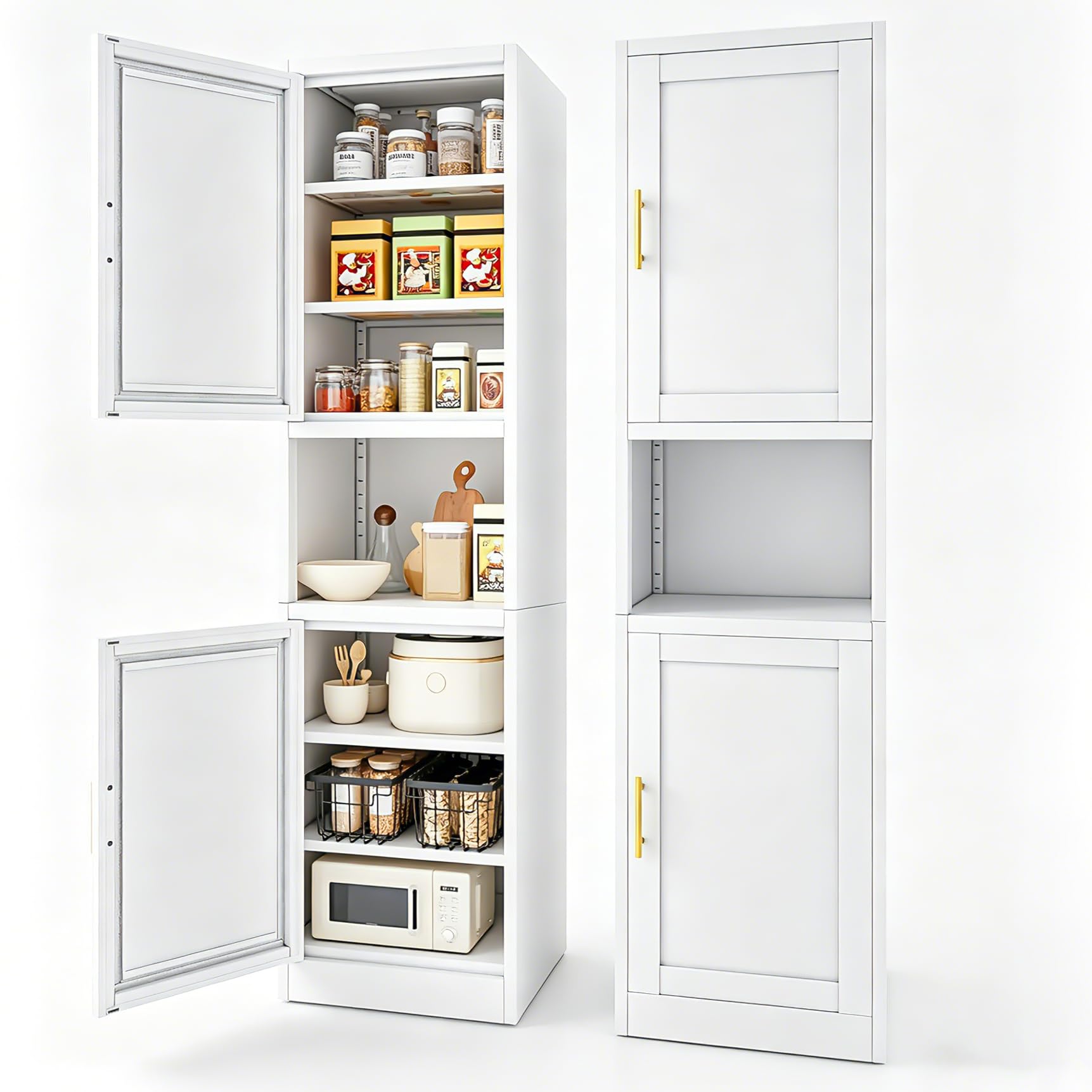 67" H Metal Tall Narrow Storage Cabinet, Freestanding Floor Cabinet with 2 Doors and Adjustable Shelves, Pantry Storage Cabinets for Bathroom, Living Room, Entryway and Kitchen