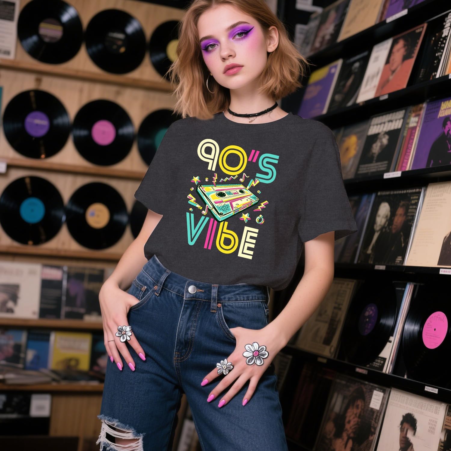 90's Shirt for Women I Love The 90's T-Shirt Back to The 90s Tee Vintage Neon Party Music Tops - Image 3