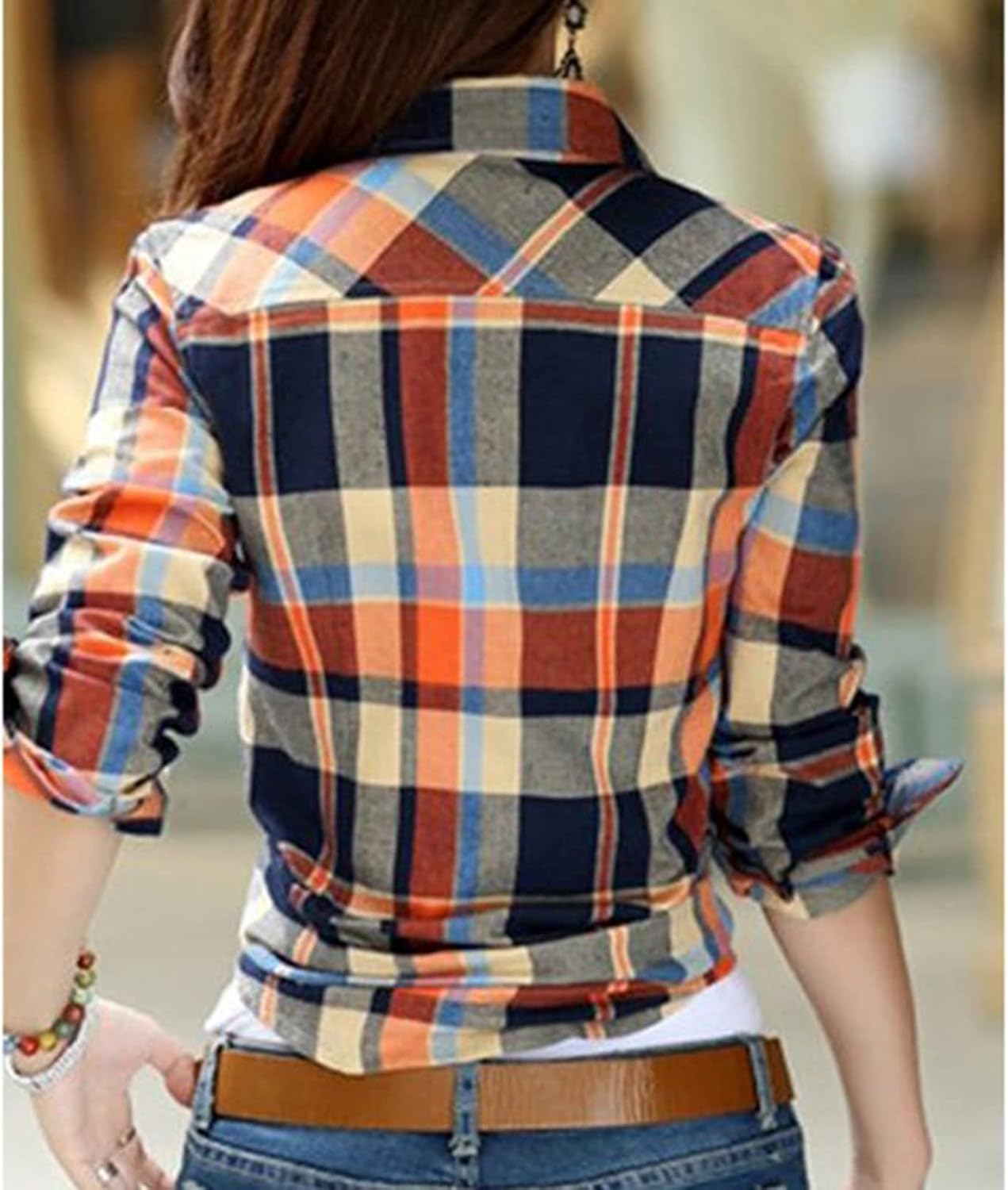 Women's Plaid Button Down Shirts Cotton Casual Long Sleeve Flannel Shirt Tops with Pocket - Image 4