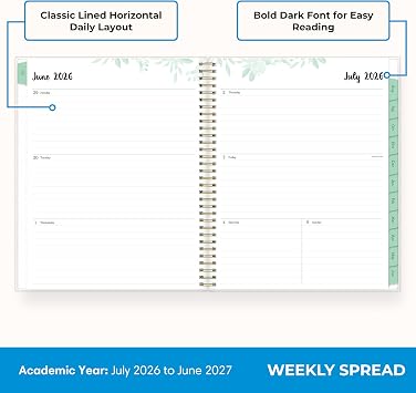 Blue Sky 2026-2027 Weekly & Monthly Academic Planner, 8.5x11, Laurel | July 2026 - June 2027, Flexible Cover, Wirebound, Laminated Tabs, Storage Pocket, Academic Year