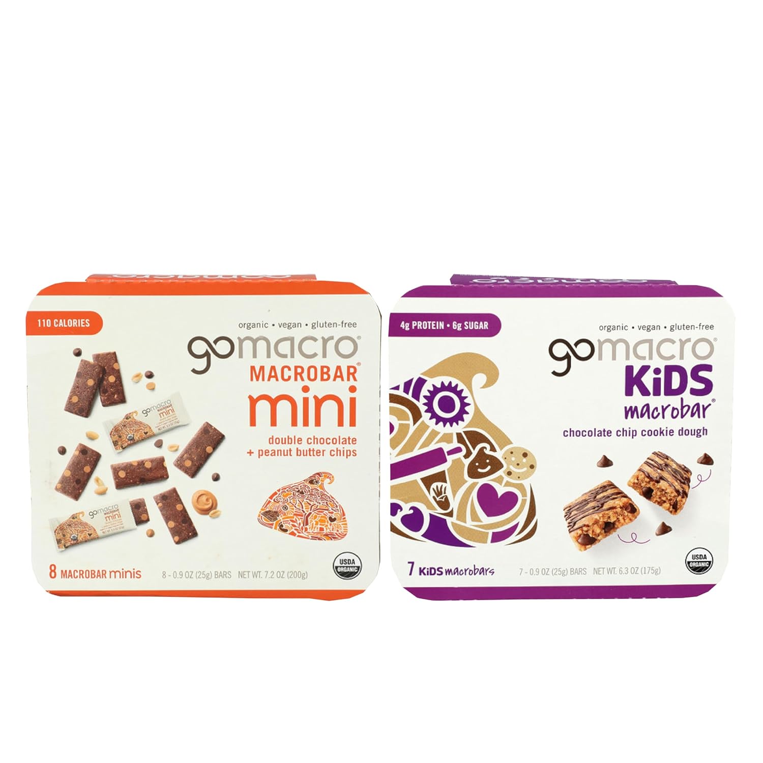 Go Macro Mini Organic Vegan Snack Bars, Double Chocolate + Peanut Butter Chips, 0.9 oz Bars, 15 Count