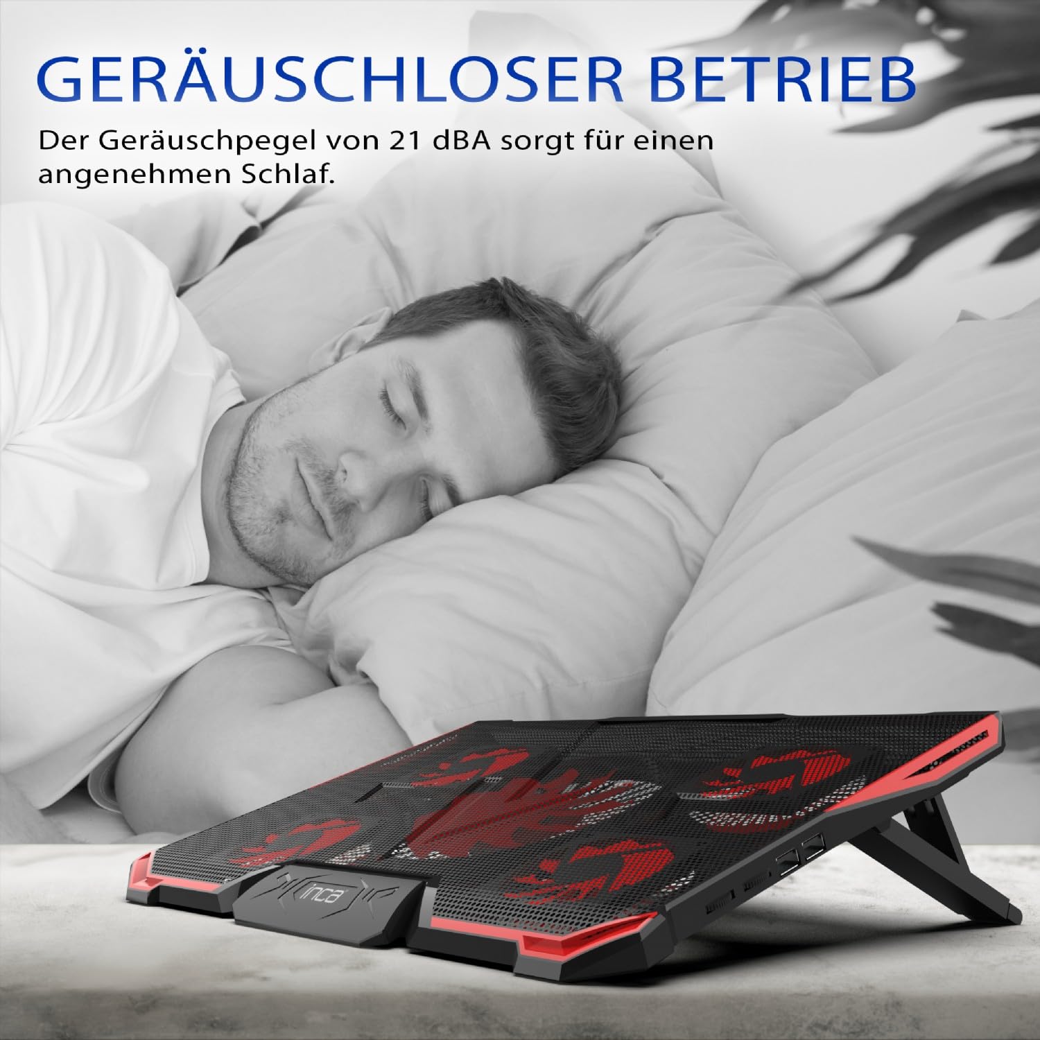 inca INC-611GMS - Laptop Kühler, Laptop Kühlpads für 14-17 Zoll Notebook, 5 Lüfter mit LEDs, 2200 RPM, 5 Höheneinstellungen, Gaming Cooler, Schneller Kühlvorgang