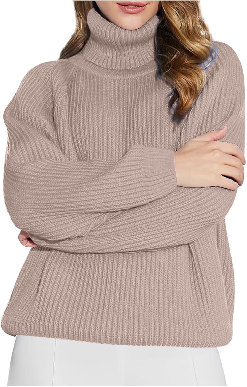 Women's Turtleneck Oversized Sweater Batwing Chunky Pullover Sweater Casual Fall Loose Knit Jumper Top