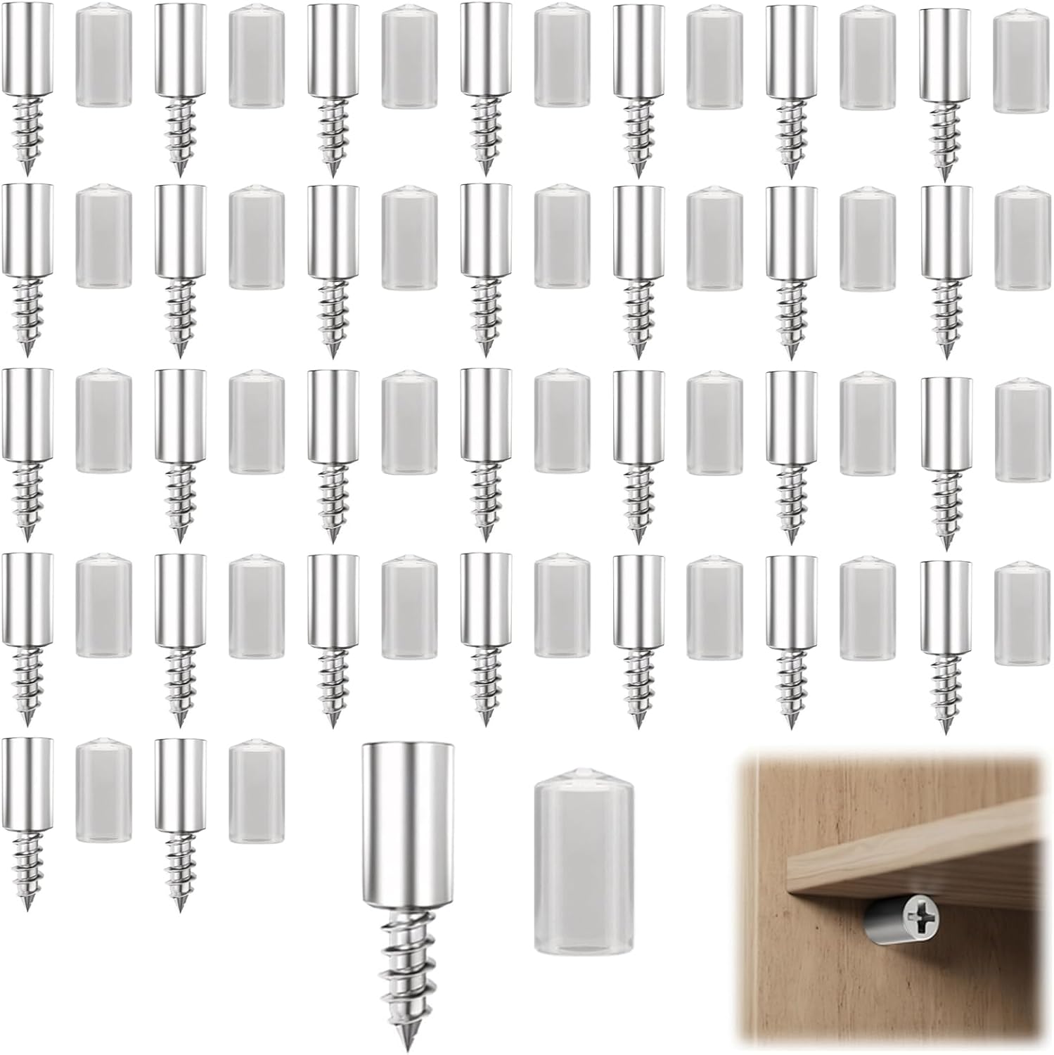 30 Pieces Cabinet Shelf Supports, Shelf Support with Self Tapping Screws and Transparent Rubber Cover, Nickel Iron Shelf Brackets for Furniture, Bookcase and Sideboard, Silver