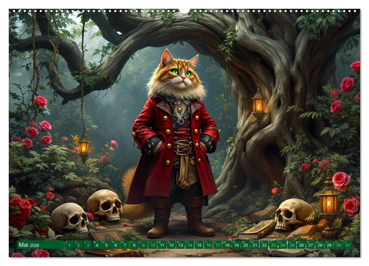Piratenkatzen- Samtpfoten auf Kaperfahrt (Wandkalender 2026 DIN A2 quer), CALVENDO Monatskalender: Die Abenteuer der Piratenkatzen. (CALVENDO Tiere)