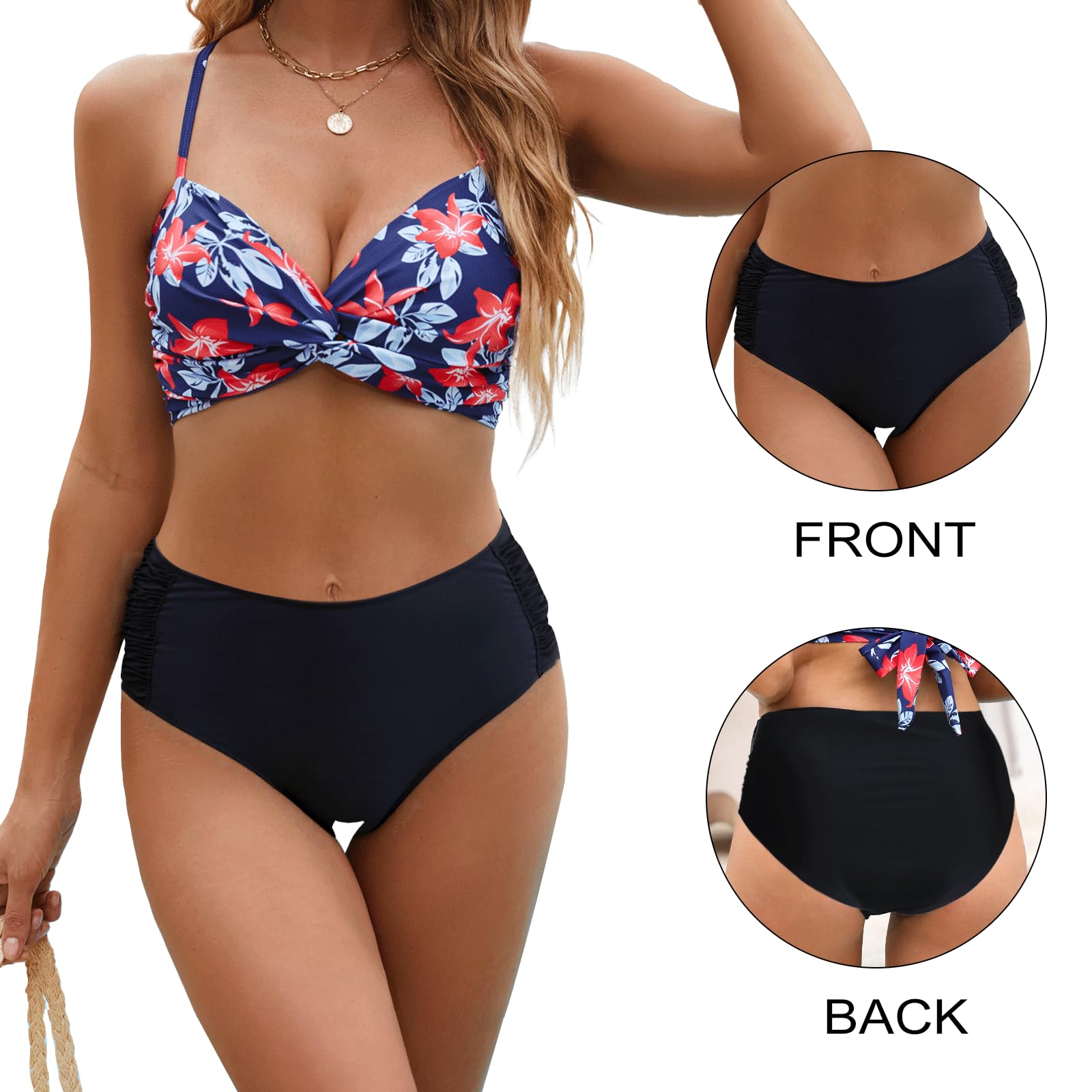 Adigaber Braguita de Bikini para Mujer Cintura Alta y Baja Sexy Culotes de Bikinis Pack de 2 para Mujeres Niñas Adolescentes