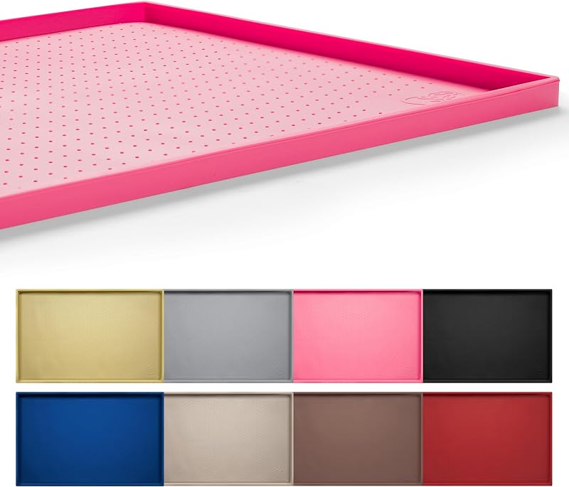 Tapete para Alimentação de Cães em Silicone Alimentício Hubulk com Borda Elevada Rosa – 71,12 x 45,72 x 2,03 cm