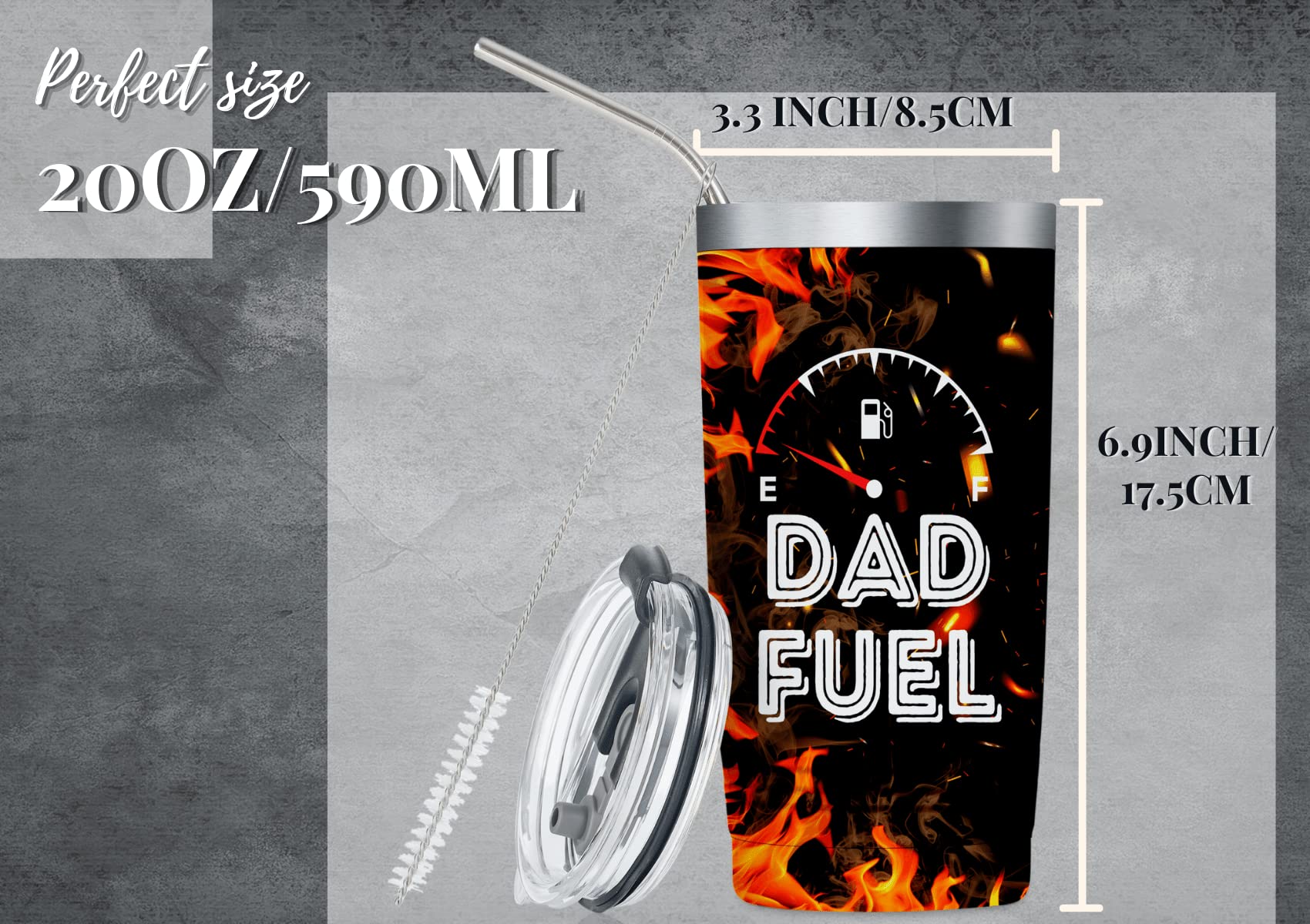 Onebttl Dad Fuel Edelstahl-Tumbler | 590 Ml, Doppelwandig Isoliert | Perfektes Geschenk Für Papa Zu Vatertag & Geburtstag