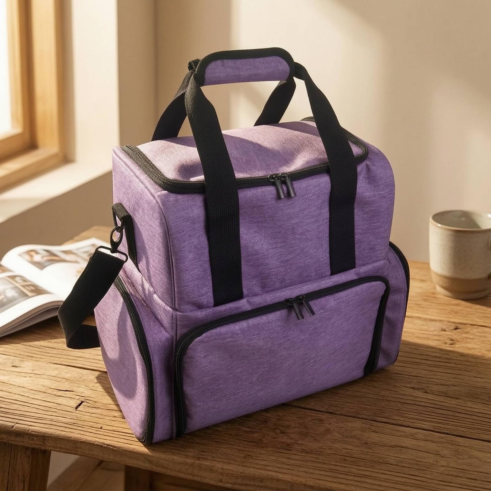 Neceser Maquillaje con Compartimentos Gran Capacidad Organizador Cosméticos con Correa Suave Bolsa Maquillaje Asa para Viajeros, Tocador, Array, Morado