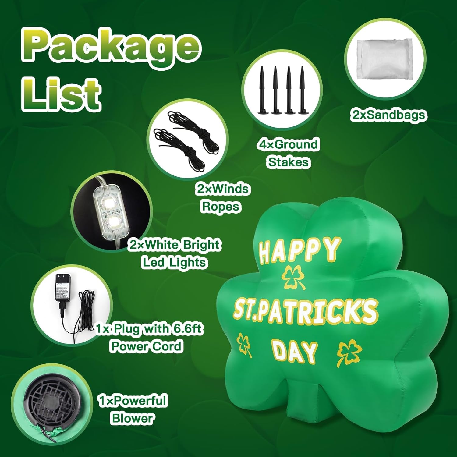 St. Patrick's Day Inflatable Outdoor Decorations 4FT Giant Blow up Yard Lucky Shamrocks Clover Built in LED Lights for Indoor Holiday Party Garden Lawn Irish Green Décor