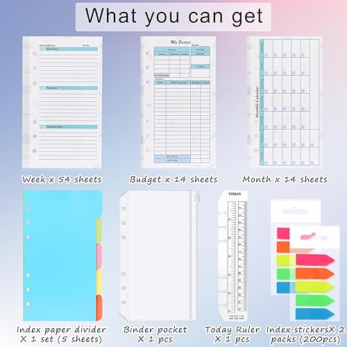 Miniatura 3 de Toplive A6 - Planificador semanal y mensual sin fecha, hojas de presupuesto, seguimiento de gastos, 6 agujeros, hojas sueltas, papel con divisor de