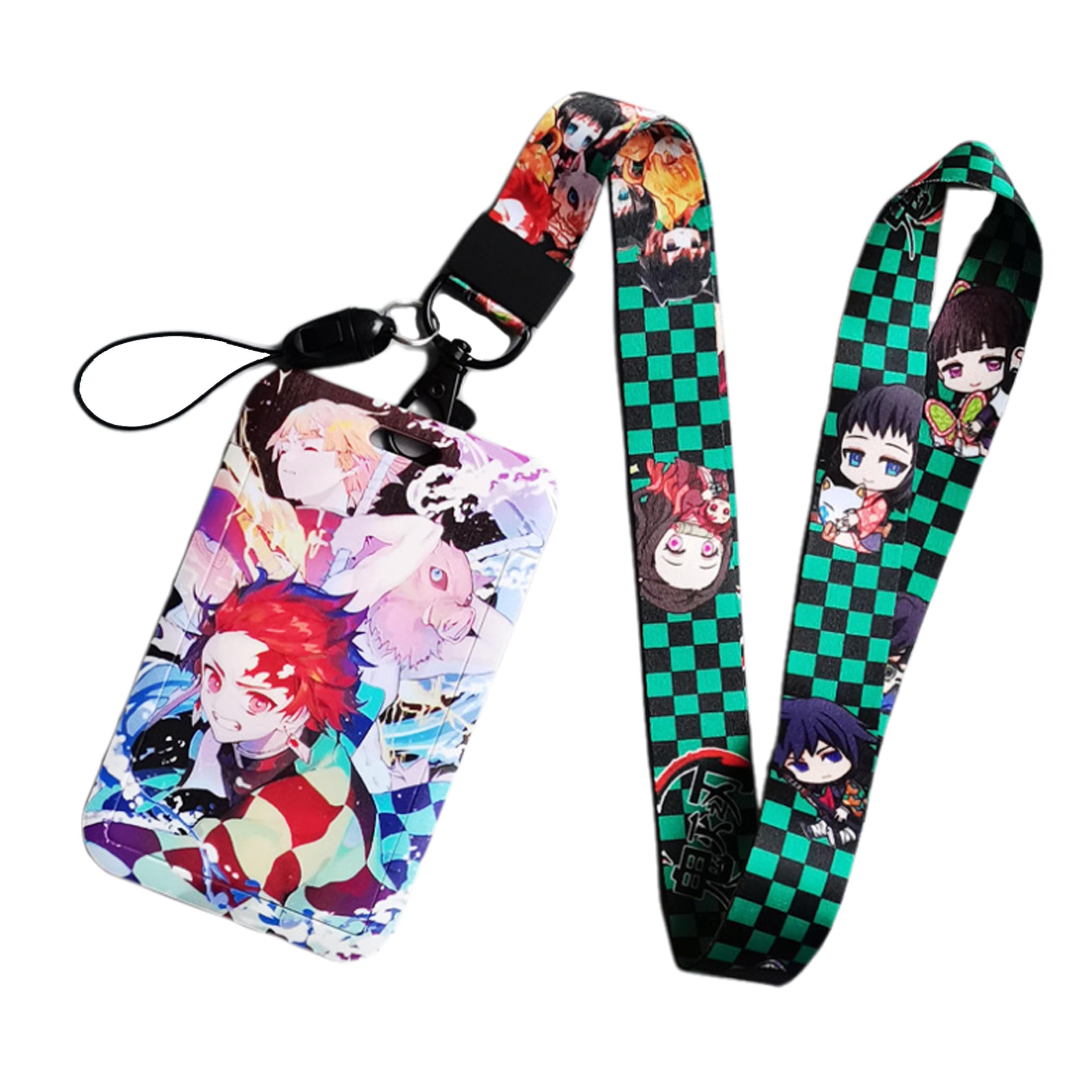 Satdflie Demon Slayer Lanyard with Card Holder Set, Cartoon-Style Card Protector for Office Worker, Slide Cover Design for Convenient Use, Color/13