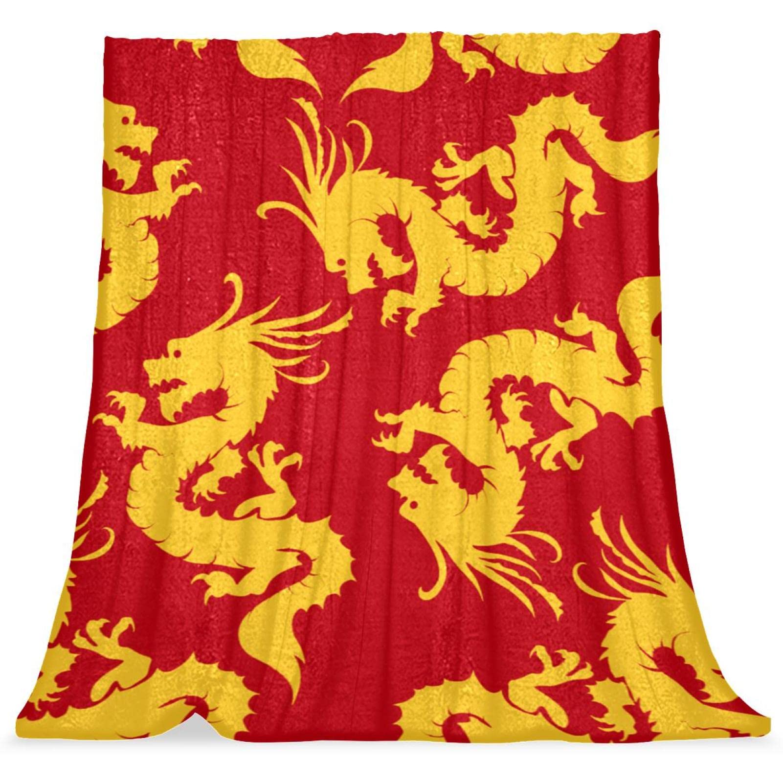 Couvre-lit dragon jaune et rouge TBOUOBT jeté de lit doux pour enfants