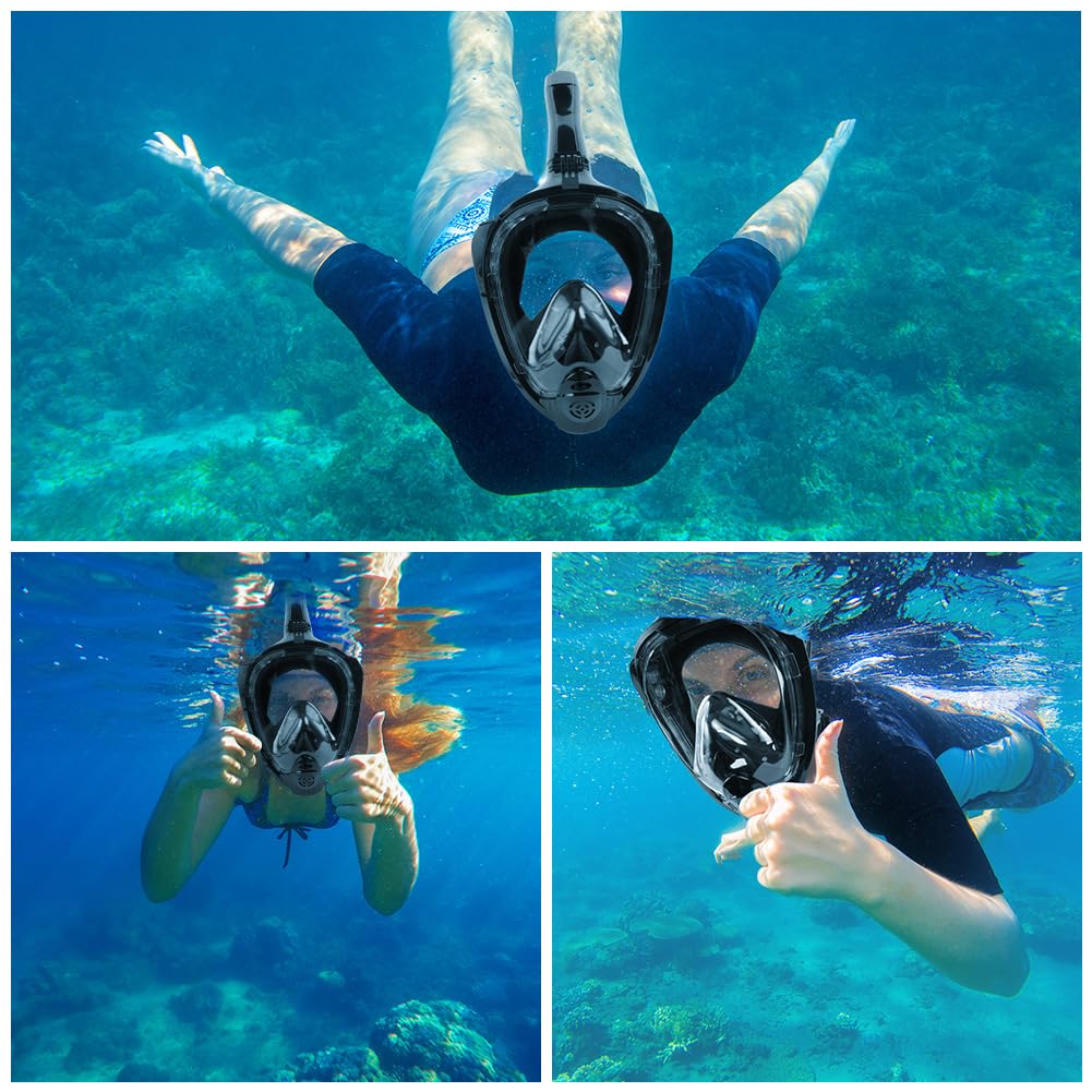 Masque de Plongée Intégral Adulte Vue Panoramique 180° Anti-buée Anti-Fuite Tuba Pliable Support Caméra