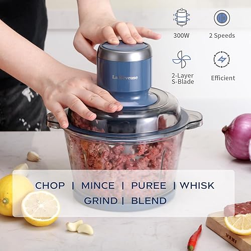 Miniatura 6 de La Reveuse Picadora eléctrica de alimentos con cuenco de vidrio de 7 tazas + licuadora La Reveuse de tamaño personal de 300 W