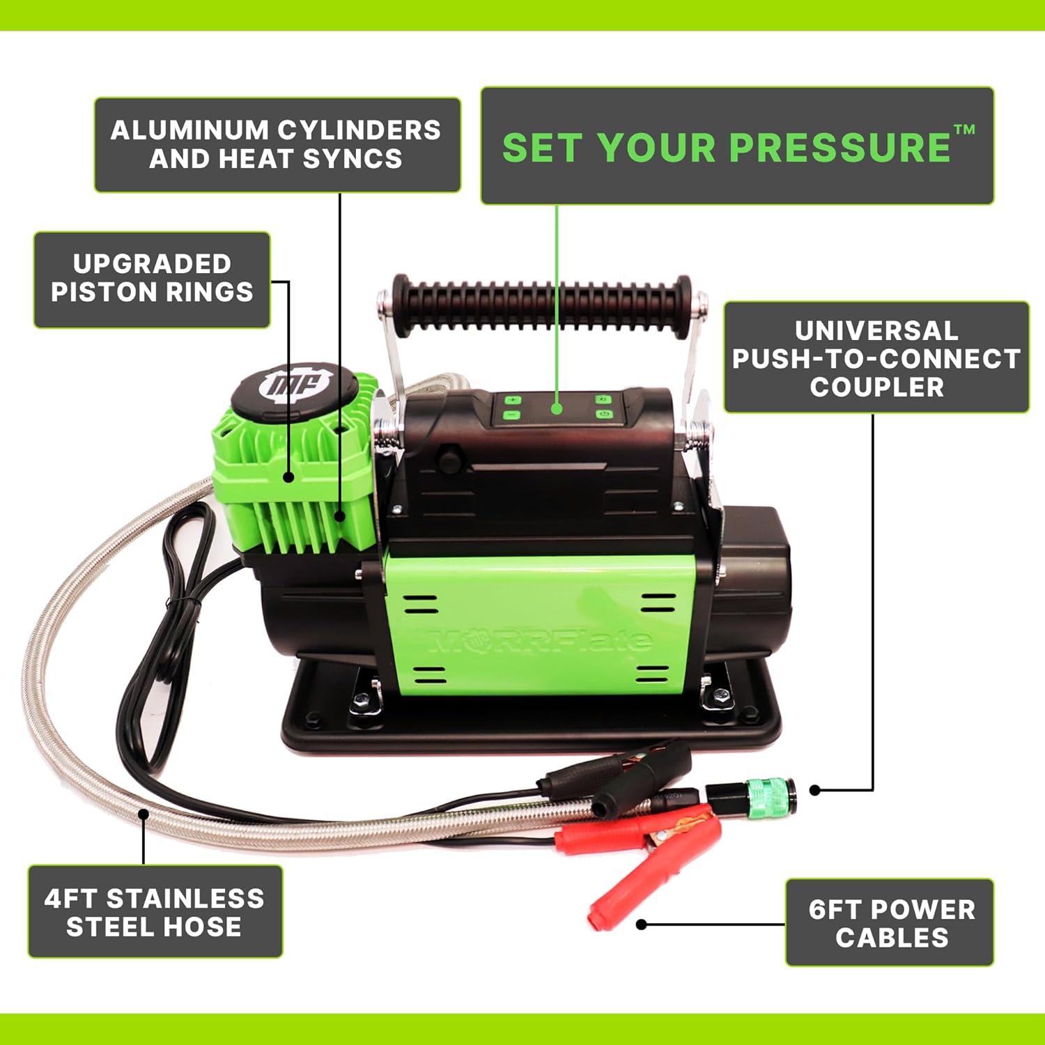 MORRFlate Air Compressor FiveSix PSI Pro With Auto Shut Off Mode | Portable Single Cylinder 5.6 CFM 12V Offroad Air Compressor with 4FT Hose | Set Your PSI and Walk Away | Includes Bag and Gloves - Image 3