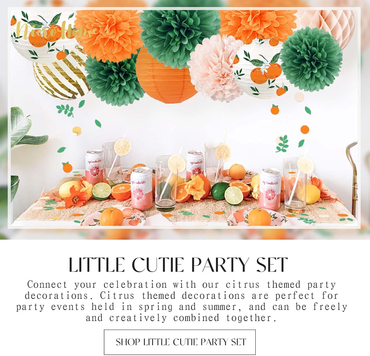 NICROHOME EUR Little Cutie Baby Shower Decorations, 12 PCS Light Orange Sage Green Tissue Pom Poms Citrus Paper Lanterns Confetti 50G for Fruit Themed Party Spring Summer Party Birthday Party Supplies - Image 9