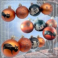 Vista 3 de Ochine 12 adornos de bola de Halloween, bolas colgantes de Halloween de 2.4 pulgadas, calabaza, murciélago, telaraña, bola inastillable