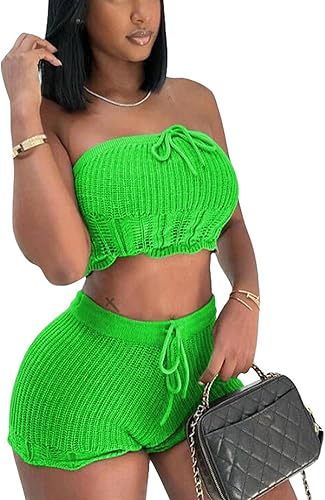 VOIKERDR Conjuntos de dos piezas para mujer, conjuntos cortos ajustados y sexy, conjuntos de verano casuales, conjuntos de entrenamiento