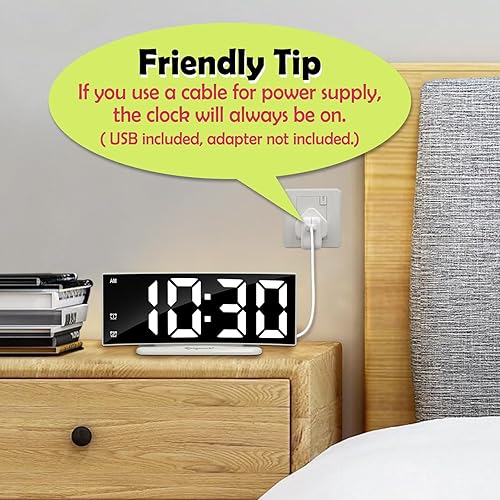 Miniatura 2 de Reloj despertador digital LED para dormitorio, relojes enchufables con doble alarma, repetición y temperatura, impermeable, 3 niveles de brillo,