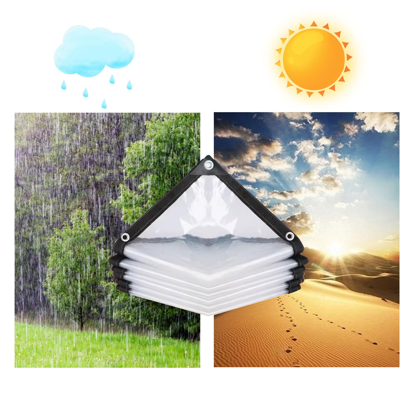 Telone Trasparente Occhiellato per Serre 5x3, Telone Trasparente per Gazebo, Teloni Impermeabili da Esterno Tettoie, per Giardino e Serra Fattorie Tende Antipioggia Balcone