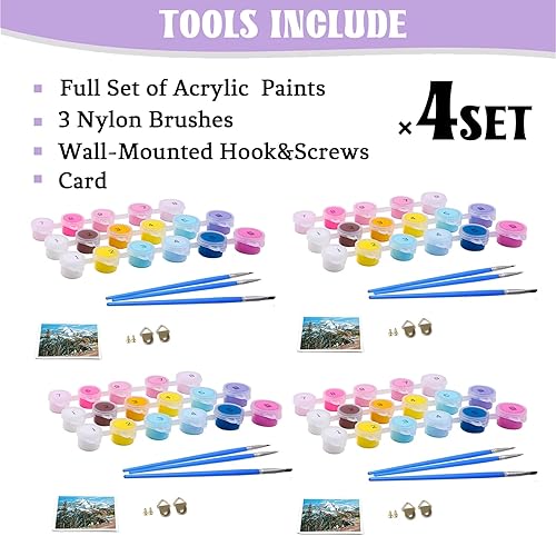 Miniatura 7 de Paquete de 4 pinturas enmarcadas de 10 x 10 pulgadas por número para adultos, lienzo para adultos, flores suculentas enmarcadas por números para