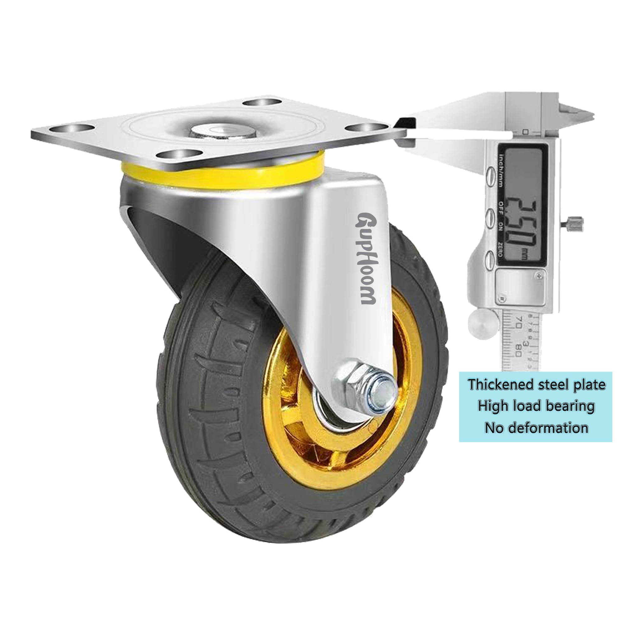 Ruedas de goma de placa industrial fija resistente de 7,6 cm, sin ruido, juego de 2 para carrito, muebles