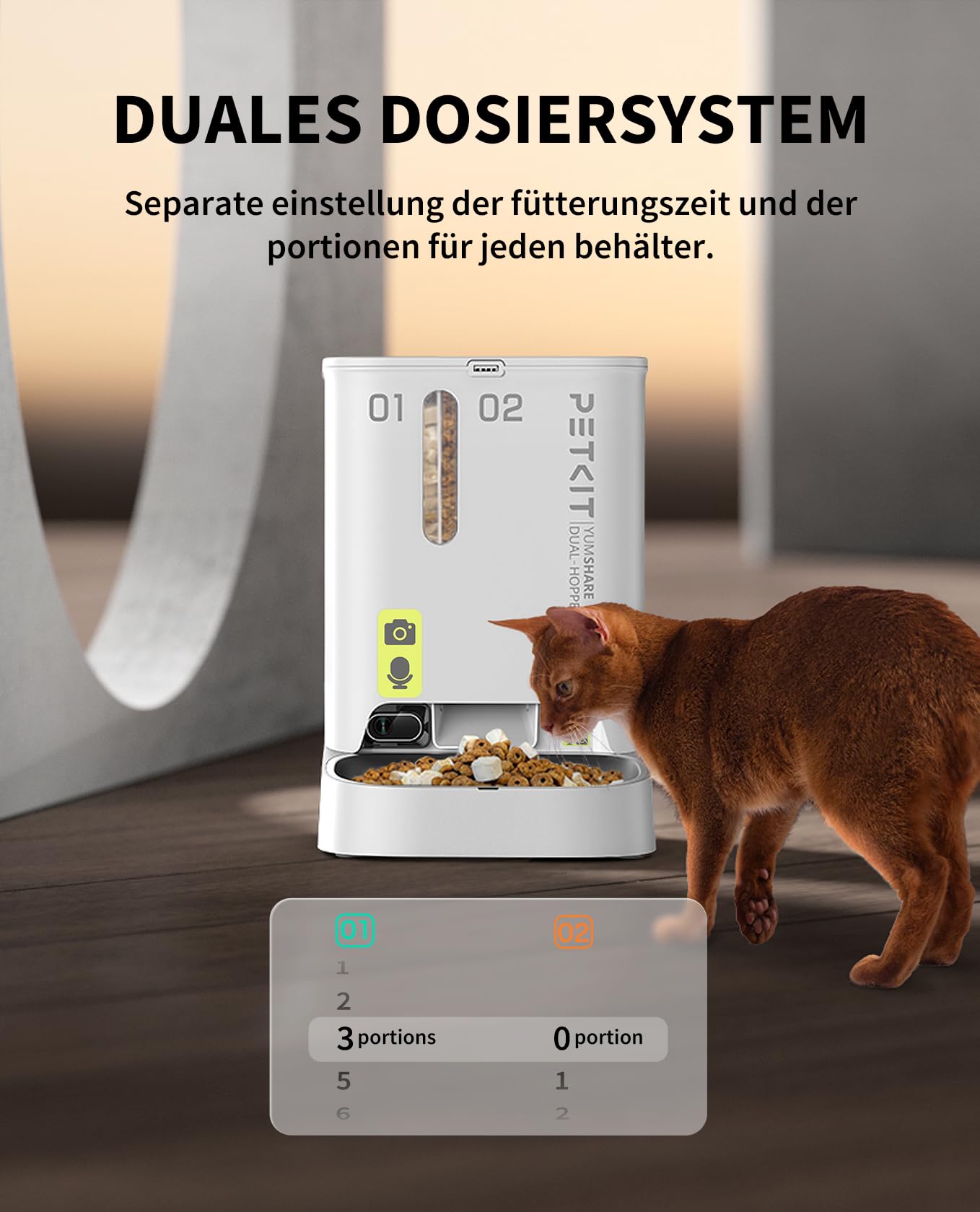 PETKIT Futterautomat Katze 2 Näpfe Mit Kamera, Futterautomat Katze,5L Katzen Futterautomaten,Automatischer Futterspender für Katze und Hund,KI Funktion,1-10 Mahlzeiten/Tag, 1-30 Portionen