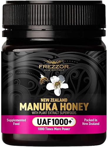 Miniatura 1 de FREZZOR Miel de manuka 100% cruda de Nueva Zelanda con UAF1000+ súper antioxidante, 30% más bioactivo, el mejor apoyo para el bienestar diario,