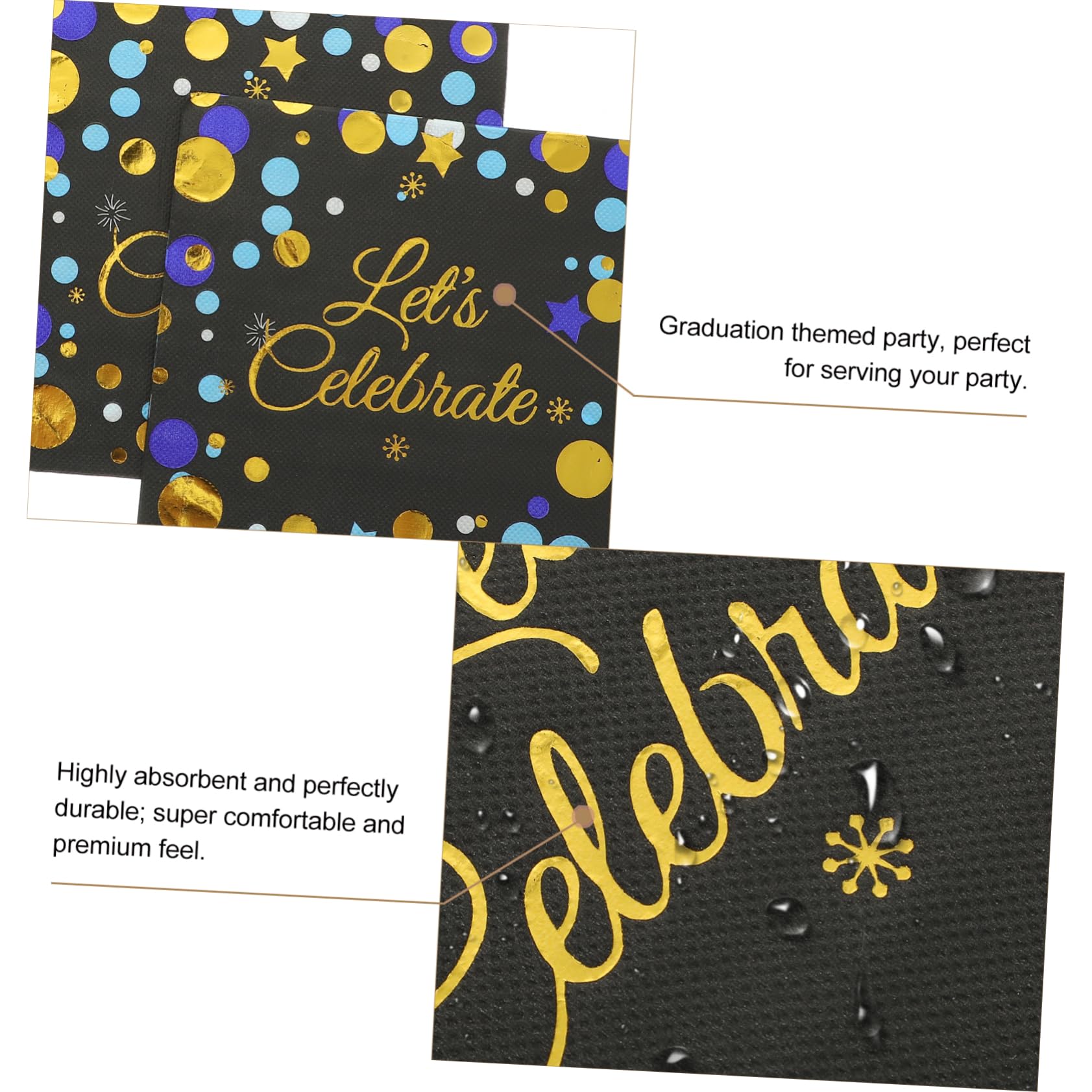 MAGICLULU 3 Sätze Bronzier Servietten Goldene Servietten Partyzubehör Eid Mubarak Partygeschirr Getränke Aus Papier Jungfräulicher Zellstoff Black 40 Stück * 3