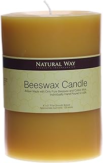 Natural Way BWC4X5 100% Pure Beeswax Pillar Candle, 5-inch Height, Made in USA