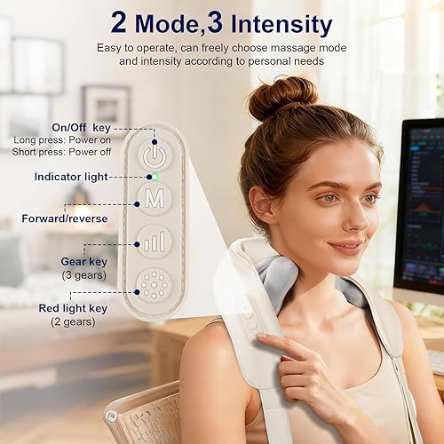 Miniatura 7 de IeBilif Masajeador inalámbrico de cuello y hombros con calor, amasado de 10 cabezas, almohada masajeadora Shiatsu para cuello, hombros, espalda,