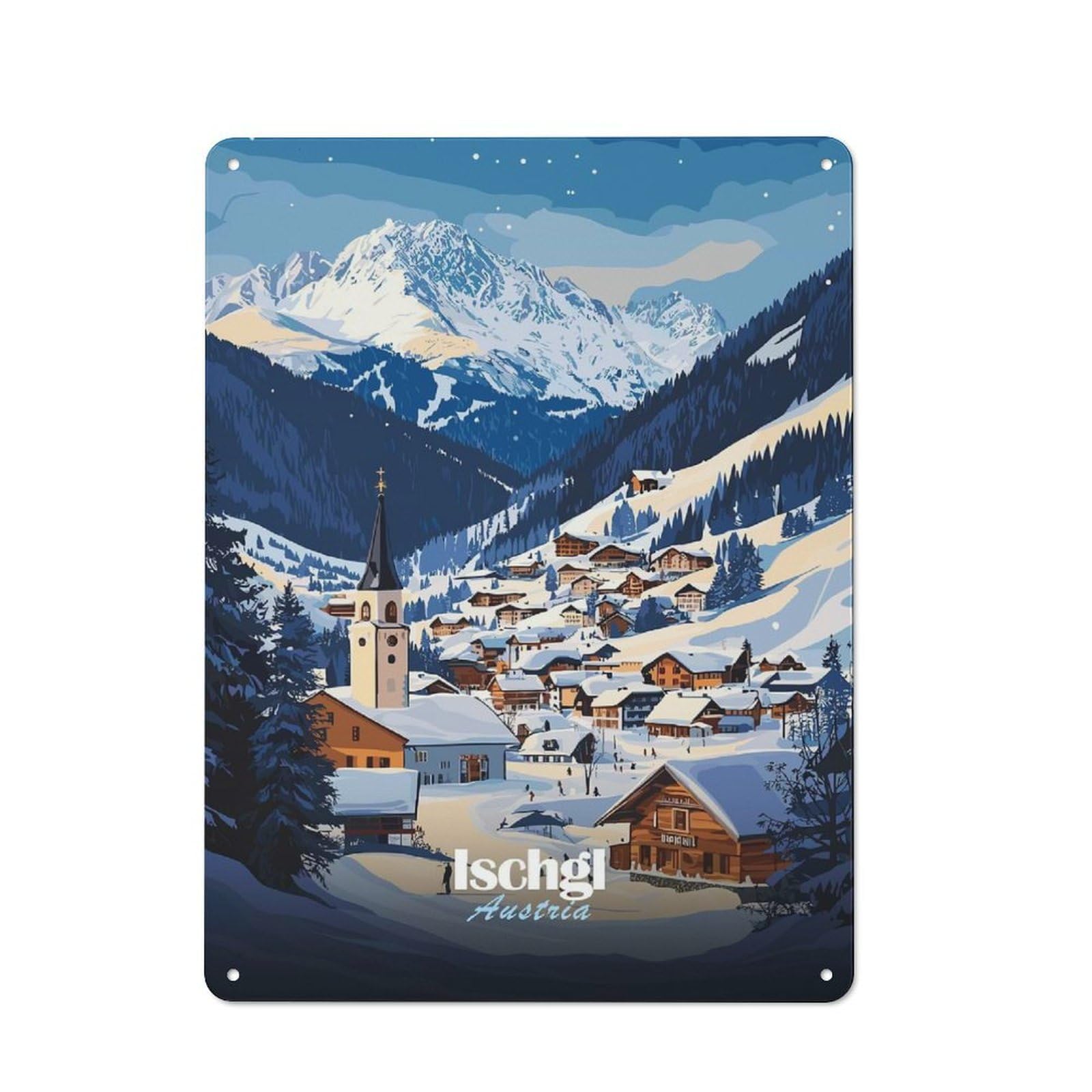 Junmoney Style Tin Sign 40X30cm With Ischgl Austria Winter Village For Workshop Wall, Retro Decor, For Metal Sign Collectors, For Cafés, Pubs And Restaurants