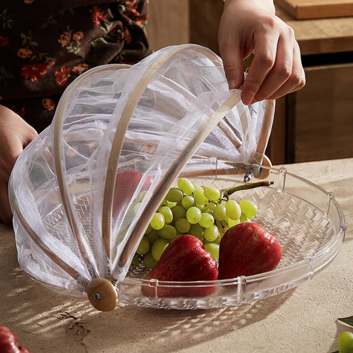 Luxshiny Foot Storage Container Table Serving Tray Drying Sieve Bread Basket Mesh Food Cover Home Decor