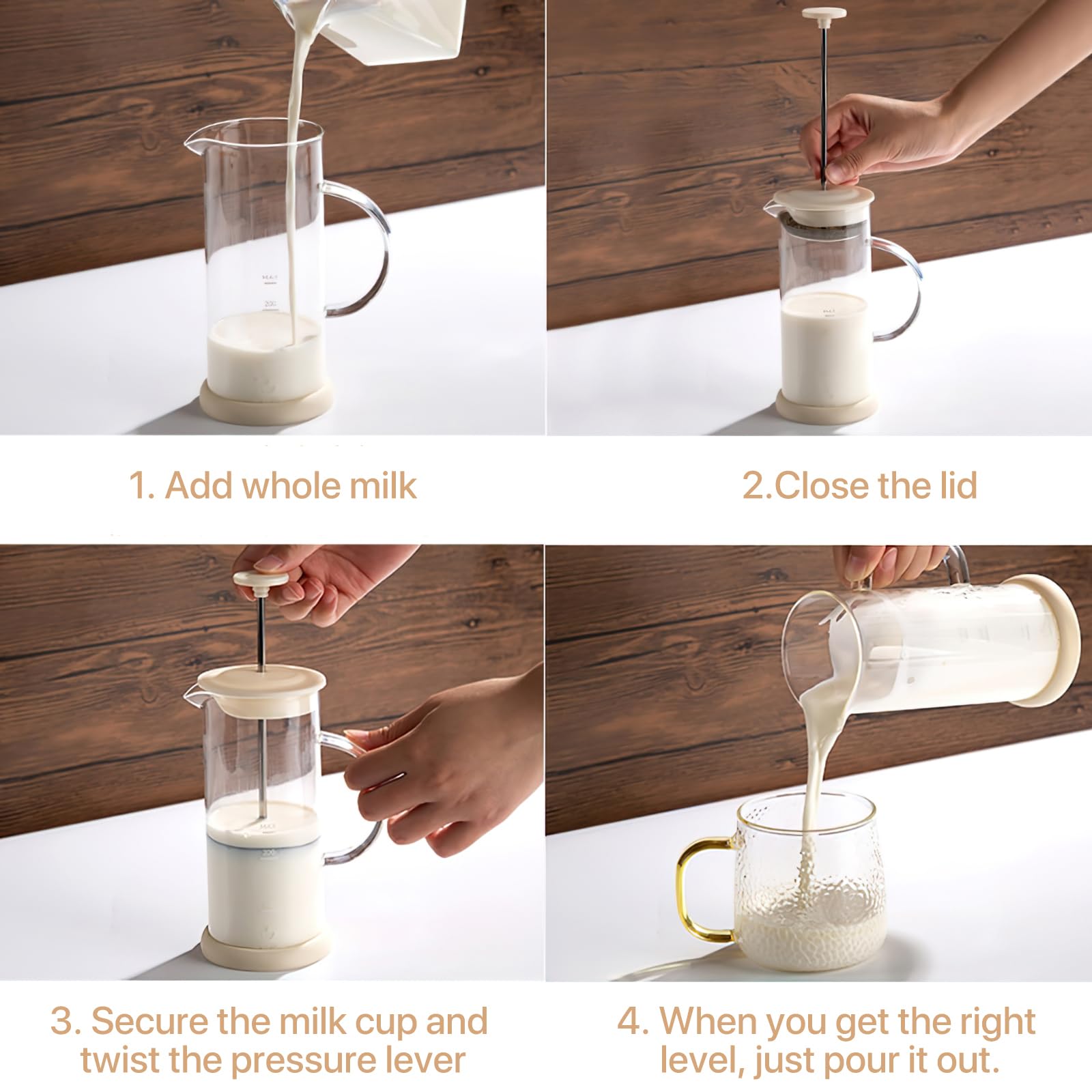Manuale Montalatte con Spazzola Pulita, 450 ml in Vetro Borosilicato Alto, Schiuma per Latte a Pompa Manuale, Montalatte Manuale con Scala di capacità, per Preparare caffè e Cappuccino