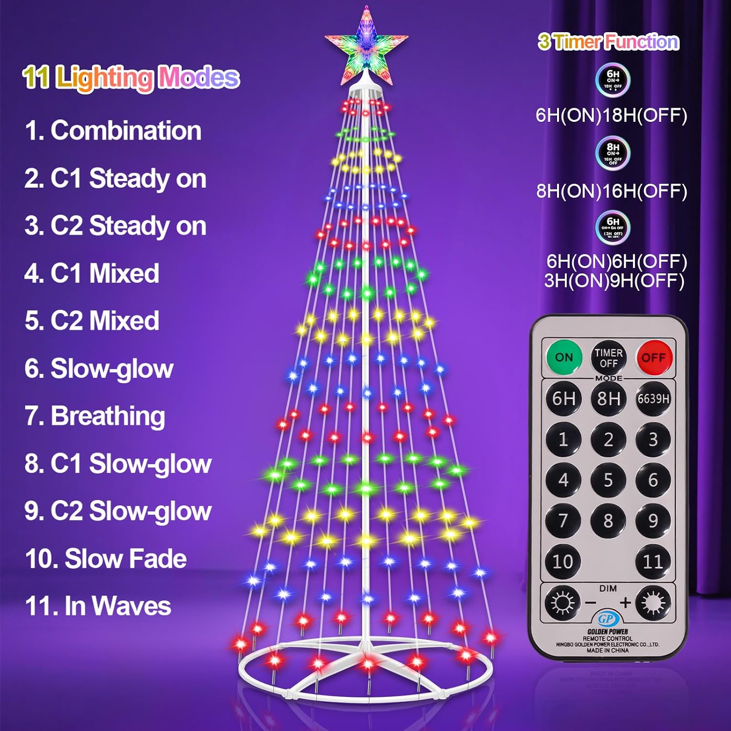 4FT Prelit Christmas Cone Tree with Lights, 156LEDs Small Christmas Tree Light with Remote Control, Timer, 11 Lighting Modes, Artificial Outdoor Christmas Tree for Yard Porch Lawn Decorations