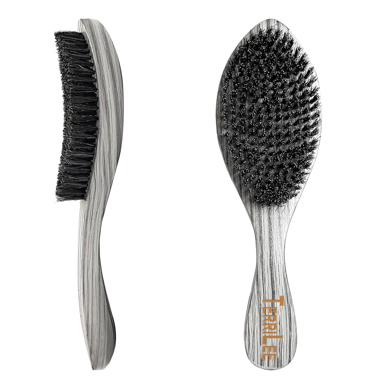Premium Griff Wellenbürste für Männer 360 – mittelhart gebogene 360 Wellen-Haarbürsten – Hergestellt aus Naturbuche & Nylon-Wildschweinborsten Herrenhaarbürste für schwarze Männer 360 (grauer langer